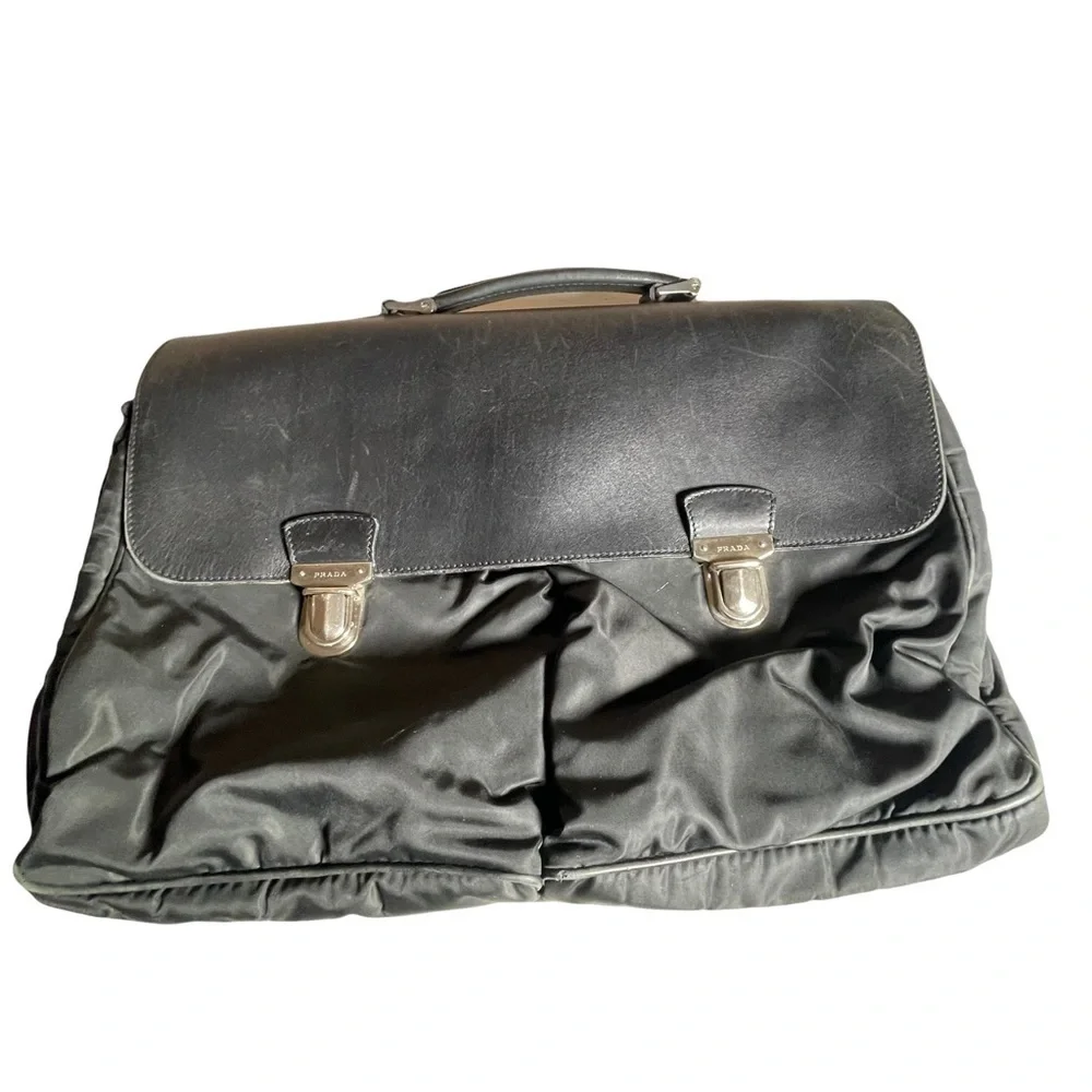 PRADA Nylon & Leather Double Snap Briefcase